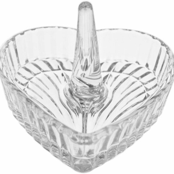 Crystal Glass Heart-Shaped Storage Box Embossed Jewelry Tray Ring Holder - Picture 1 of 6